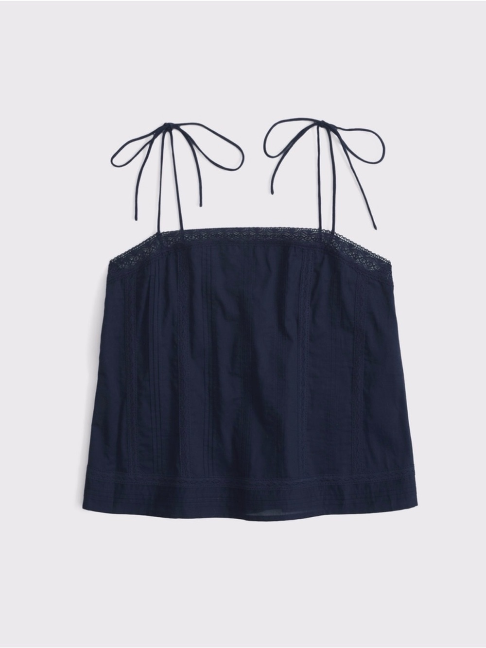 Abercrombie & Fitch Embroidered Navy Tie-Shoulder Lace-Trim Camisole